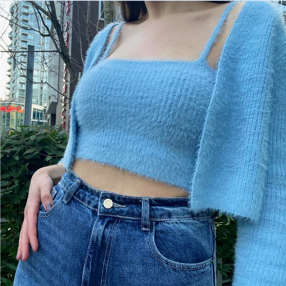 2 piece fuzzy tank and cardigan
